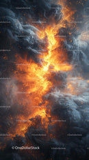 Dramatic Volcano Eruption with Fiery Lava and Smoke Scene