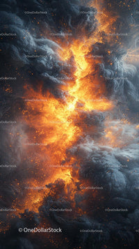 Dramatic Volcano Eruption with Fiery Lava and Smoke Scene