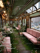 Overgrown Subway Car Filled with Greenery and Pink Seating