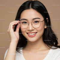Young Asian Woman Wearing Glasses Smiling in Studio Portrait