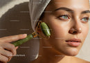 Close-Up of Woman Using Jade Roller for Facial Skincare