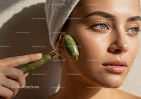 Close-Up of Woman Using Jade Roller for Facial Skincare