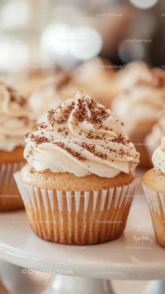Vanilla Cupcake with Creamy Frosting and Chocolate Sprinkles