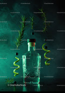 Elegant glass bottle with fresh herbs and citrus twists