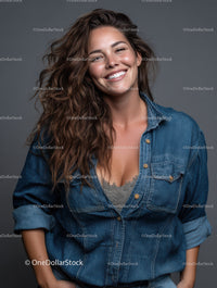 Portrait of a Smiling Woman Wearing a Denim Shirt