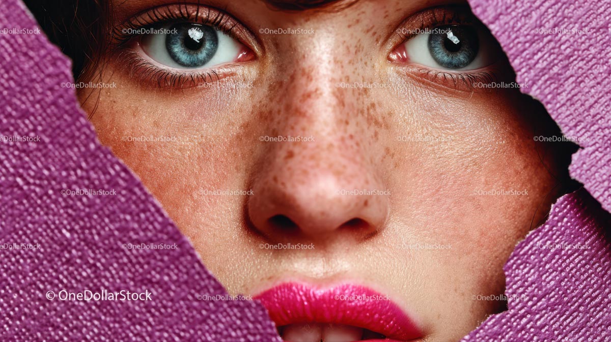Close-Up Portrait of a Glamorous Model with Pink Lipstick