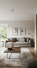 Minimalist living room with neutral tones and modern decor