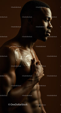 African Man with Artistic Body Painting and Strong Facial Features