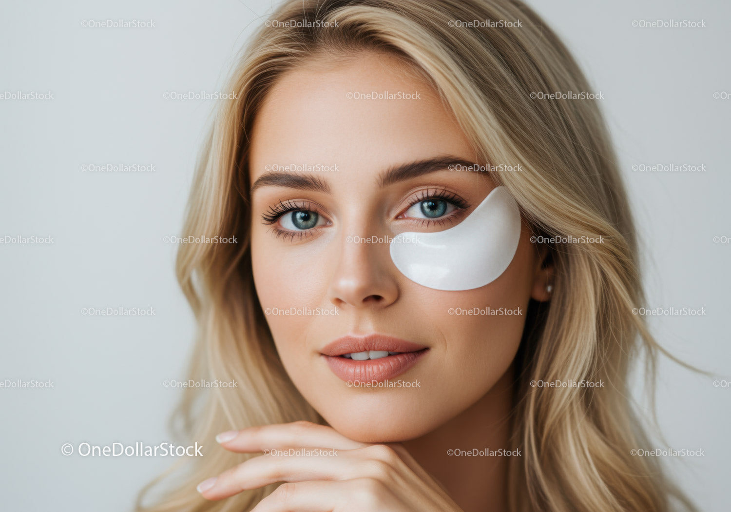 Piękna blondynka o czystej skórze i niebieskich oczach. Portret