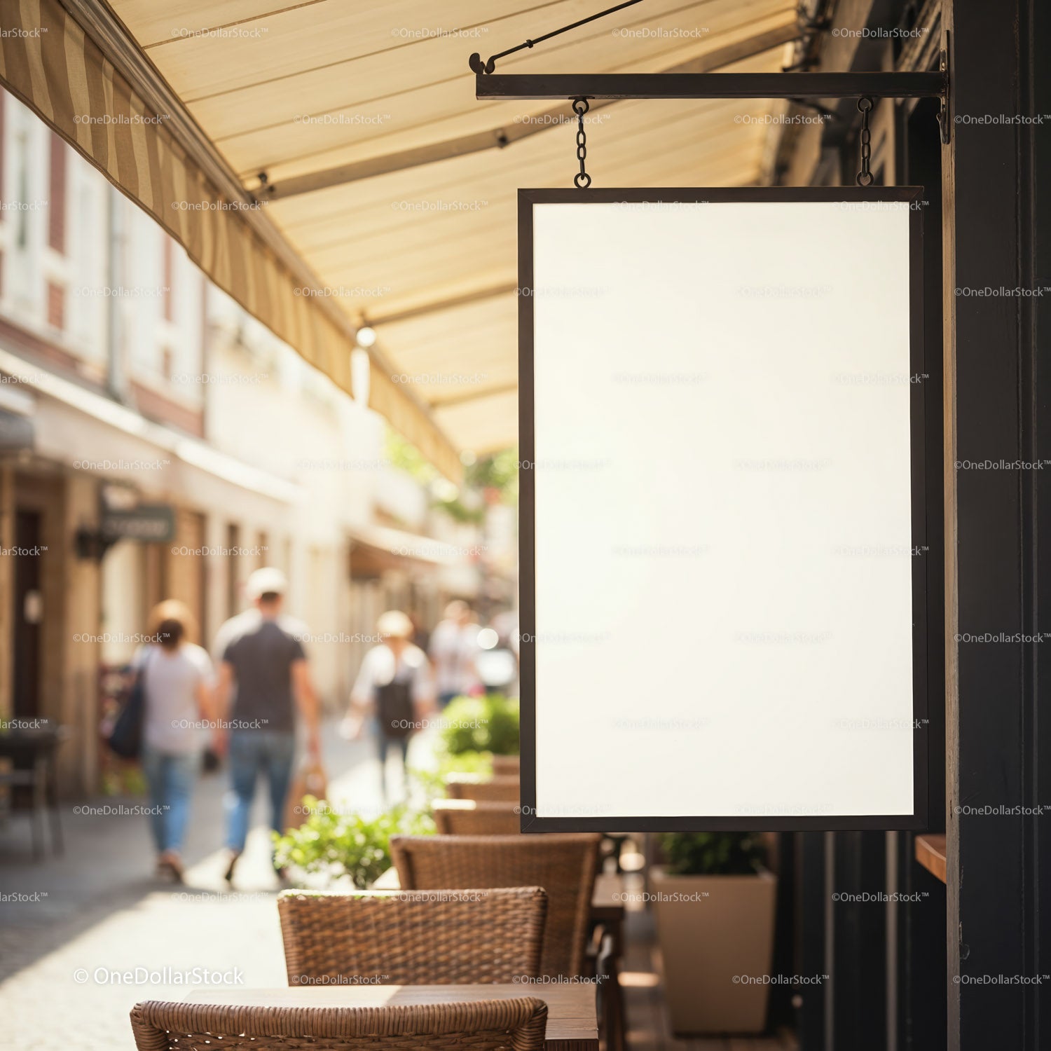 Blank White Signboard Outside Cozy Street Cafe
