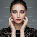 Elegant Female Portrait with Blue Eyes and Flawless Skin