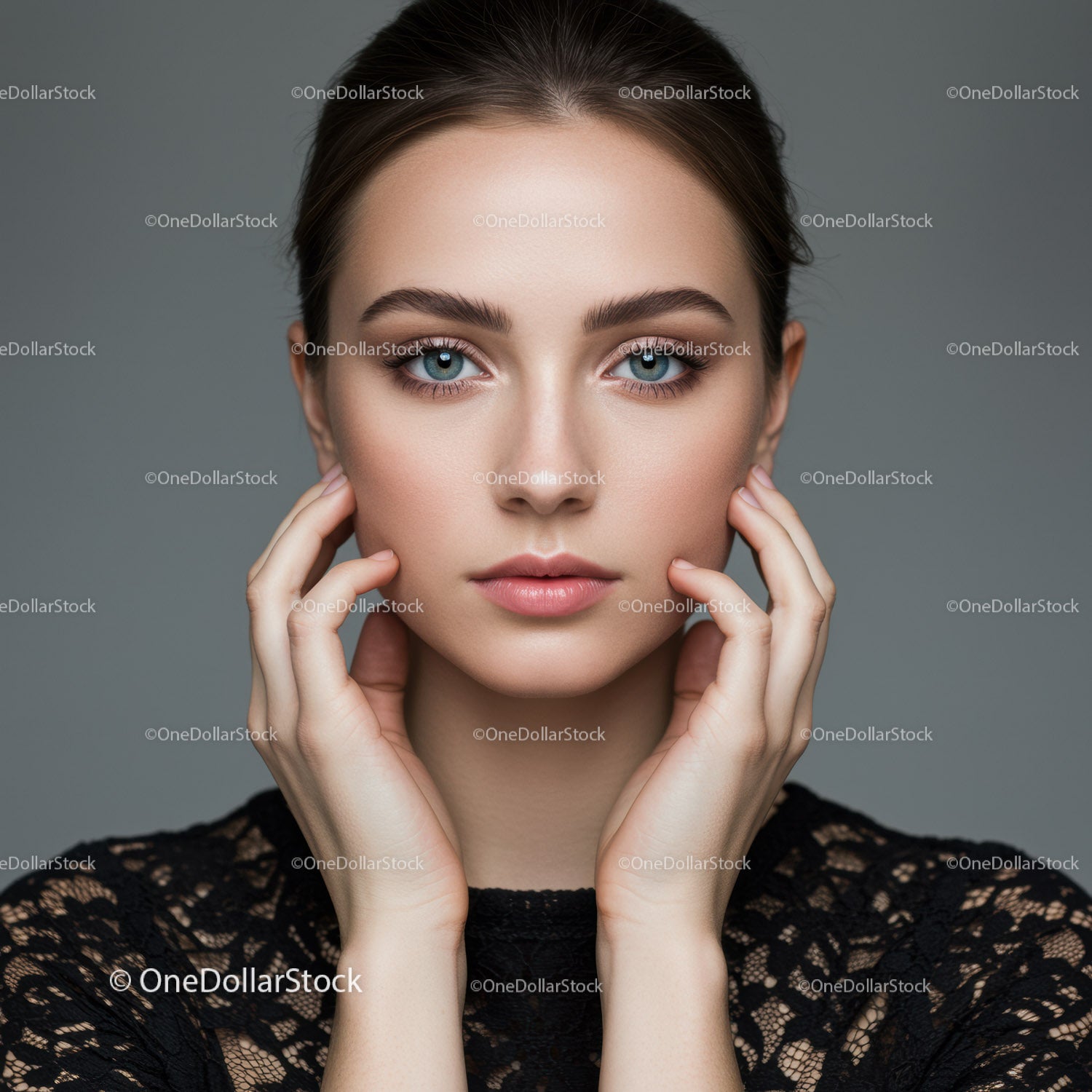 Elegant Female Portrait with Blue Eyes and Flawless Skin