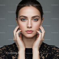 Elegant Female Portrait with Blue Eyes and Flawless Skin
