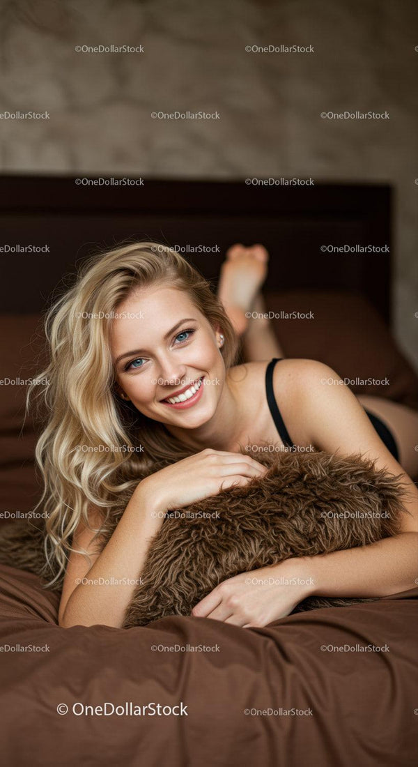 Relaxed young woman lying on bed with cozy pillow