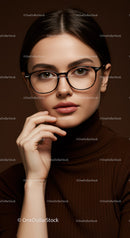 Elegant Young Woman in Stylish Glasses with Confident Expression