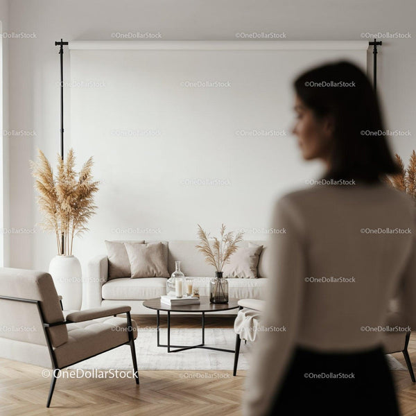 Modern Living Room with Neutral Sofa and Cozy Decor JPG Mockup Image