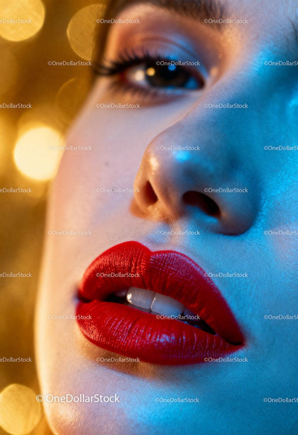 Close up of woman with glamorous red lipstick