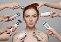 Woman Receiving Professional Facial Treatments with Skincare Devices
