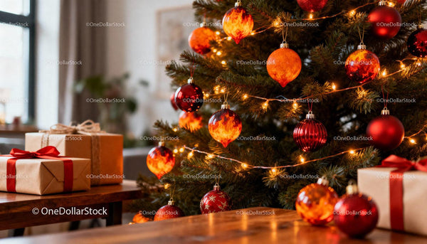 Cozy Christmas Tree with Warm Lights and Wrapped Gifts