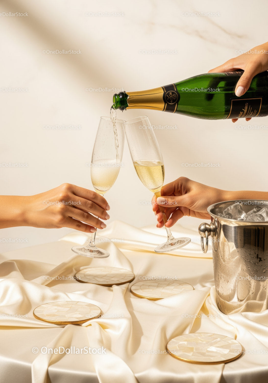 Champagne Toast Celebration Over Glasses in Elegant Setting