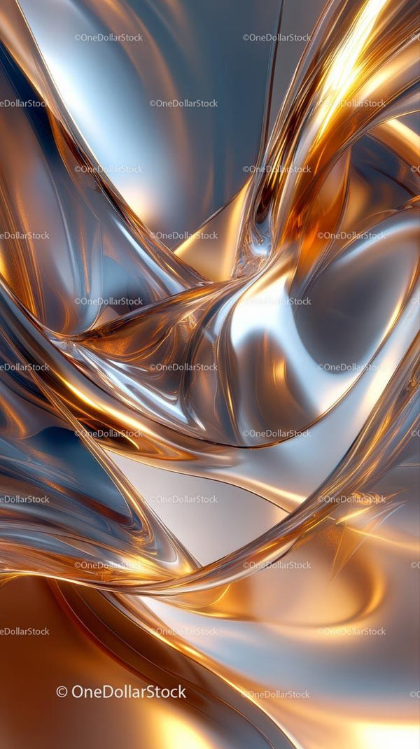 Abstract Gold and Silver Metallic Swirls with Luxurious Reflection