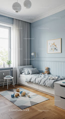 Modern Children's Bedroom with Soft Pastel Walls and Cozy Decor