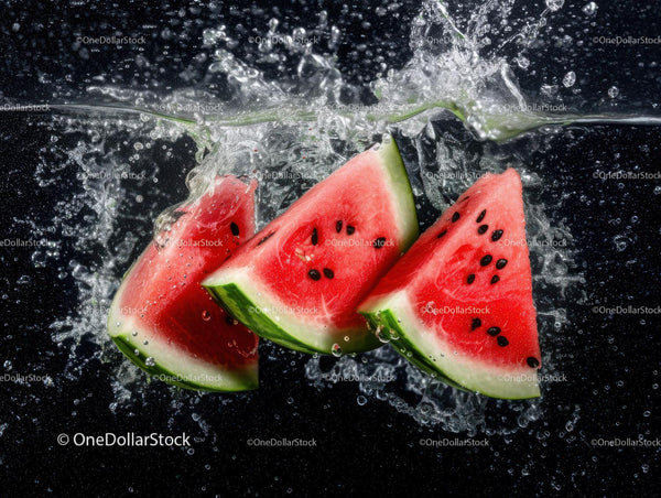 Fresh Sliced Watermelon with Water Splash in Bright Summer Colors