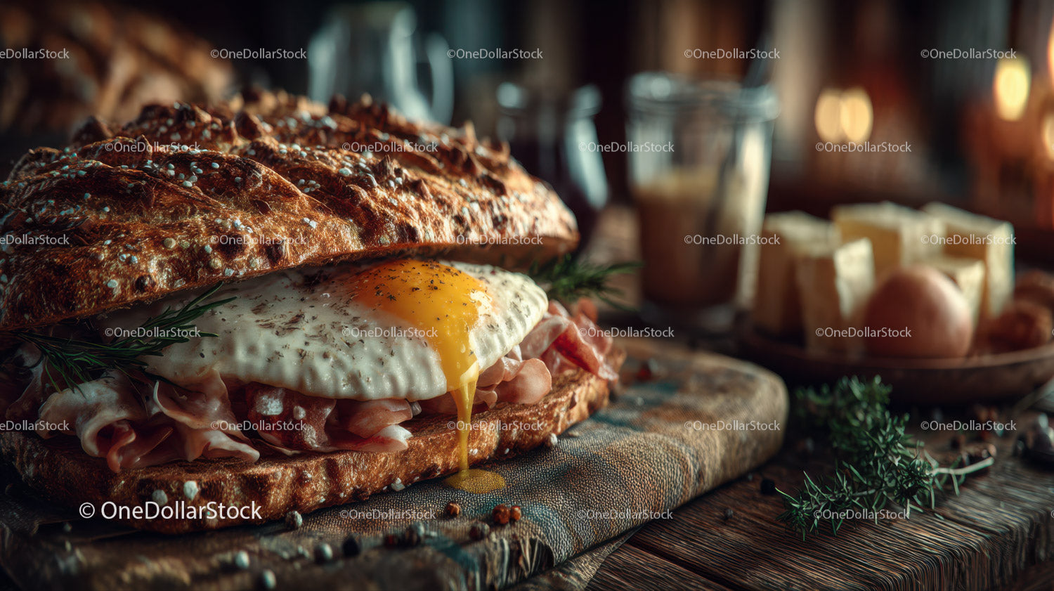 Rustic Breakfast Sandwich with Egg on Artisan Bread