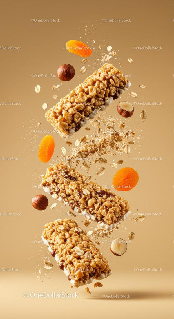 Crunchy granola bars with dried apricot and hazelnuts