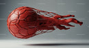 Red Soccer Ball in Goal Net with Dynamic Sports Atmosphere