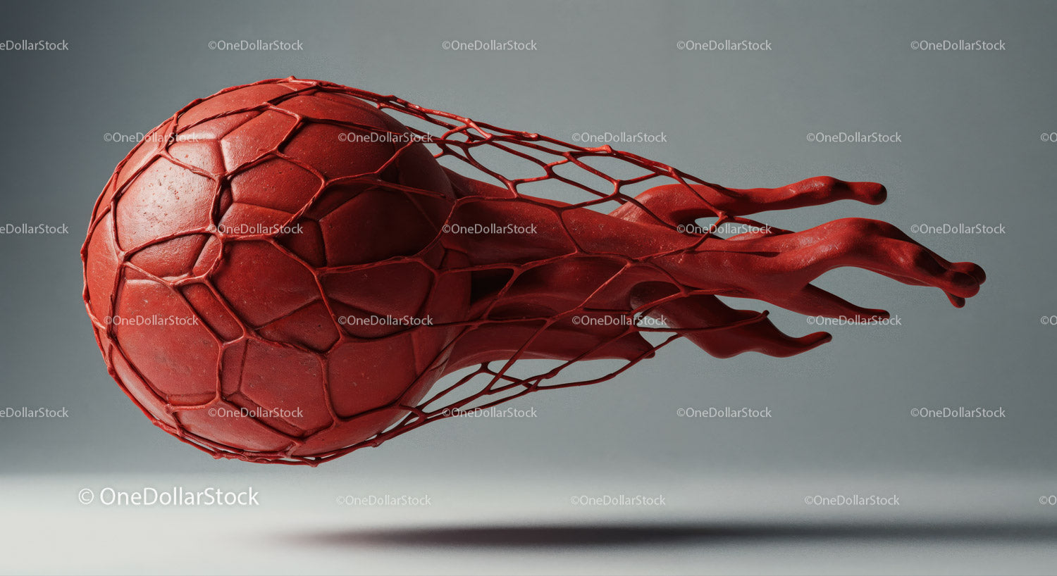 Red Soccer Ball in Goal Net with Dynamic Sports Atmosphere