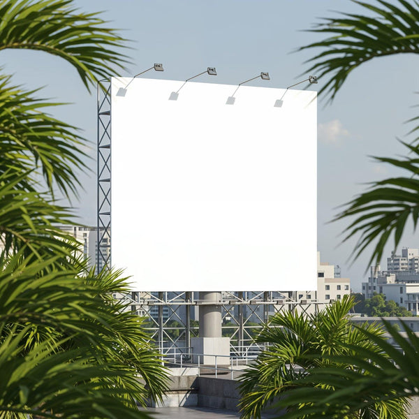 Blank Outdoor Billboard Surrounded by Tropical Greenery JPG Mockup Image