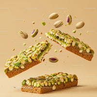 Pistachio Nut Bars with Crumbs Floating in Air