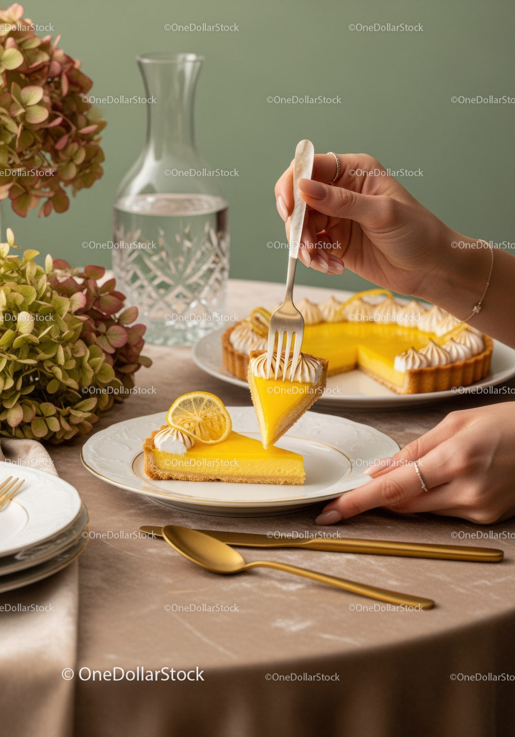 Elegant Lemon Tart Slice with Fresh Lemon on a Fancy White Plate