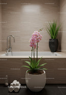 Elegant Modern Bathroom with Pink Orchid and Green Plant Decor