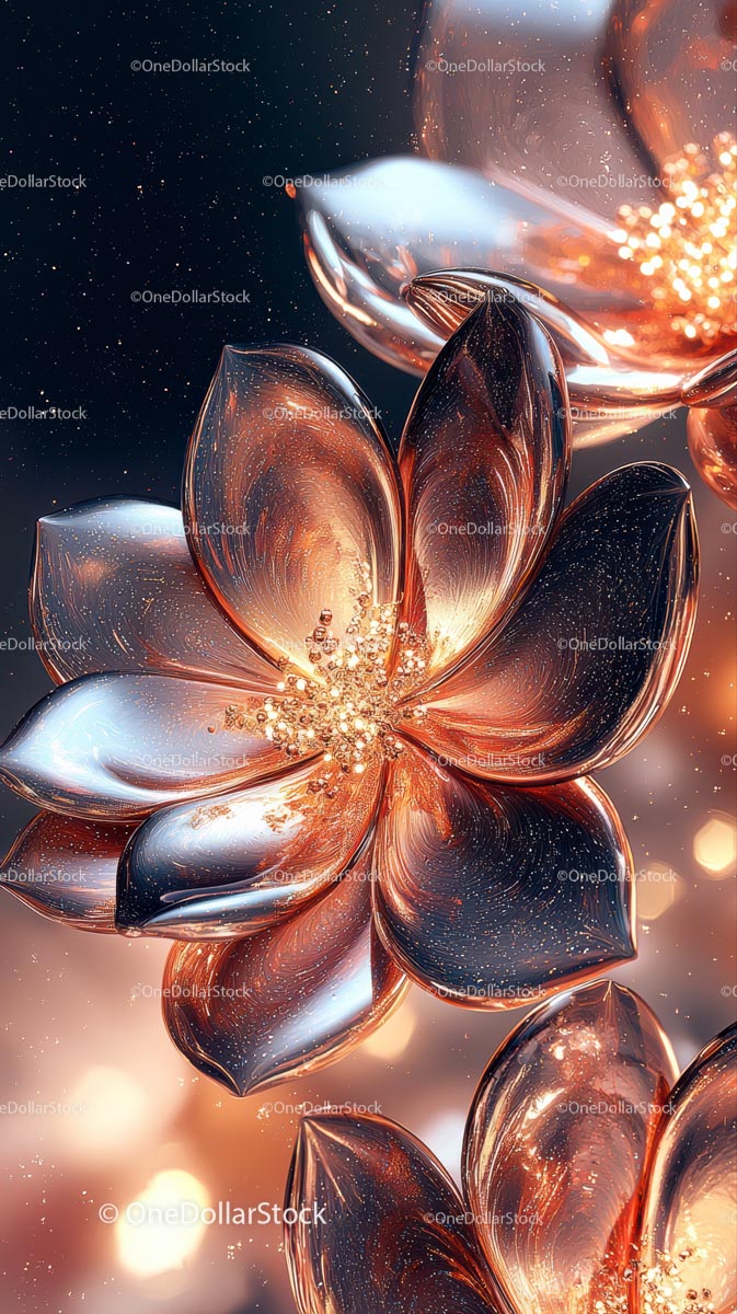Abstract Metallic Flower with Gold Highlights in Futuristic Style