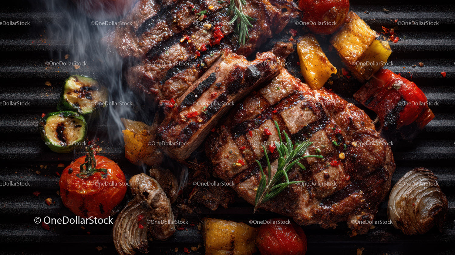 Juicy Grilled Steak with Roasted Vegetables and Fresh Herbs