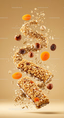Granola Bars with Nuts and Dried Fruits in Motion