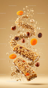 Granola Bars with Nuts and Dried Fruits in Motion