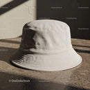 Minimalist beige bucket hat on rustic surface