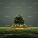 Large Oak Tree in Lush Green Forest Clearing with Scenic Landscape