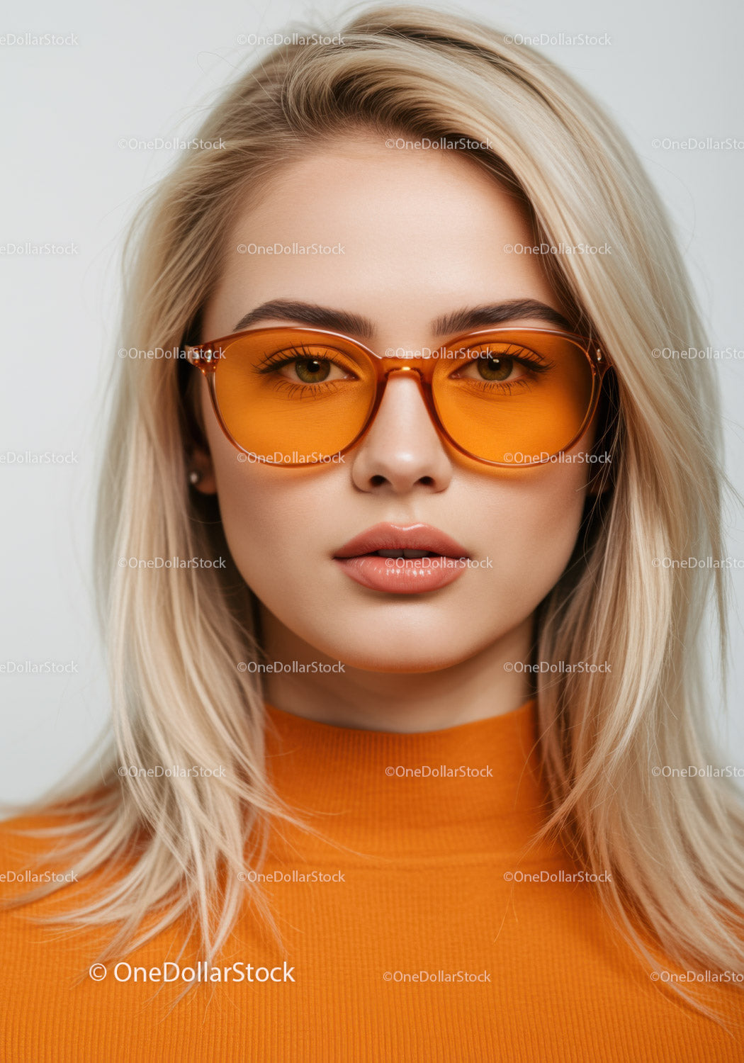 Fashionable Woman Wearing Bright Orange Sunglasses
