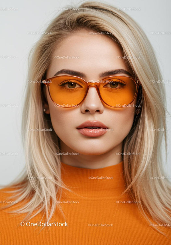 Fashionable Woman Wearing Bright Orange Sunglasses