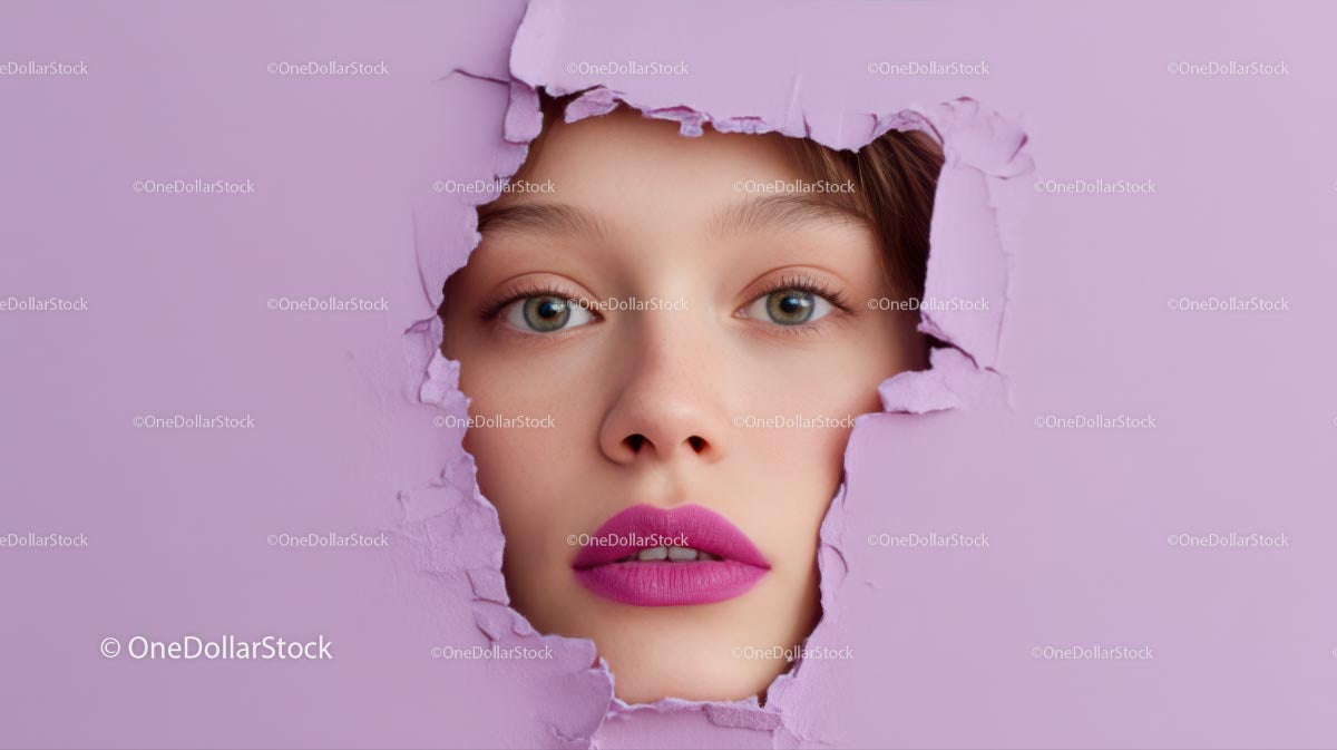 Close-Up Portrait of a Glamorous Model with Pink Lipstick