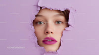Close-Up Portrait of a Glamorous Model with Pink Lipstick