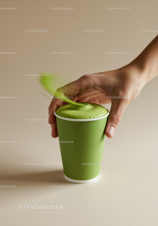 Hand Sprinkling Matcha Powder Over Green Tea Latte
