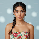Portrait of Elegant Woman with Floral Dress and Long Braid