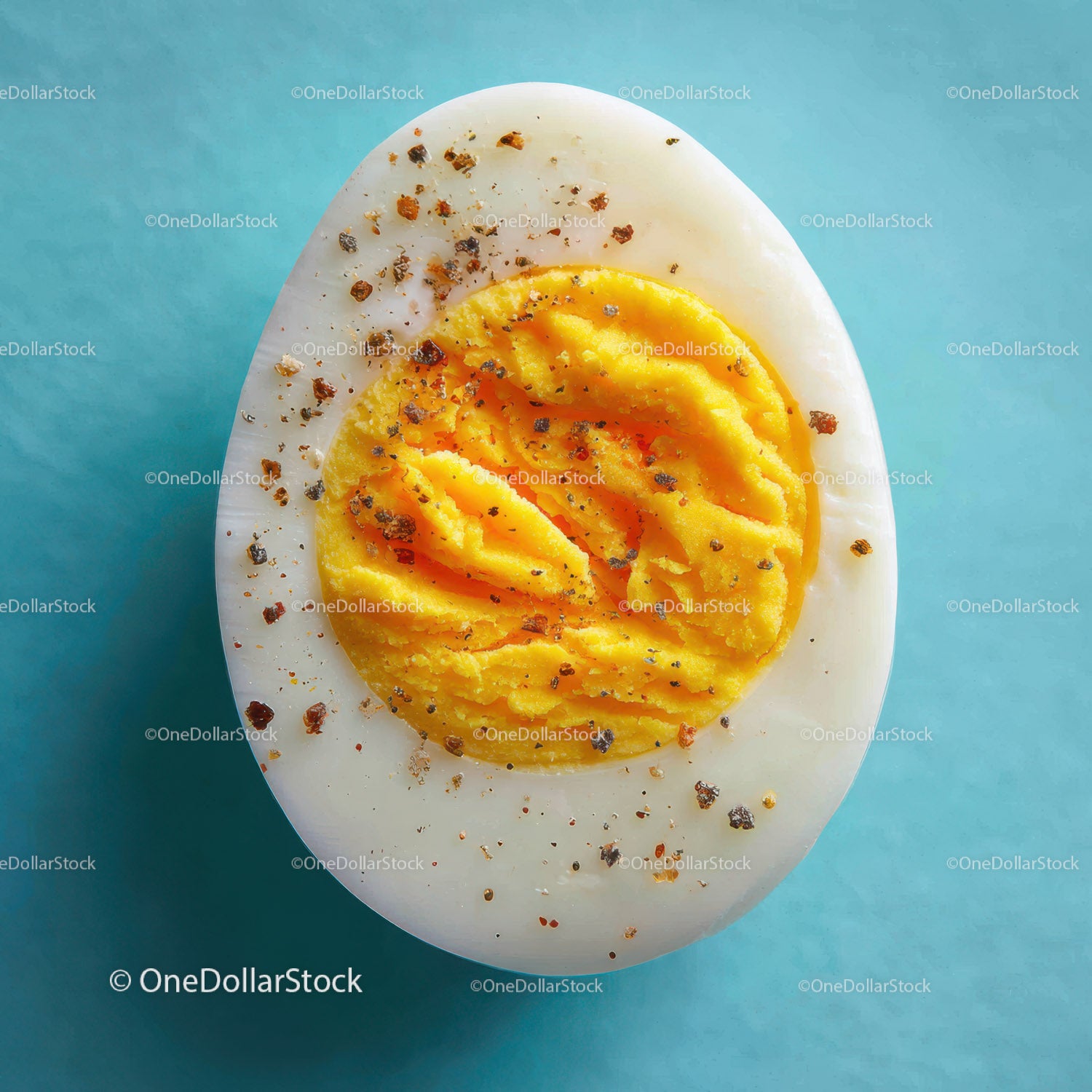 Boiled Egg with Salt and Pepper on Bright Blue Background