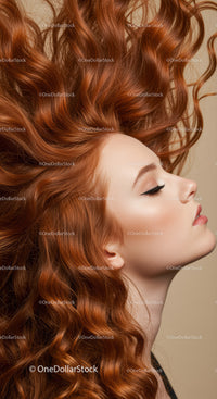Profile of woman with flowing vibrant red hair