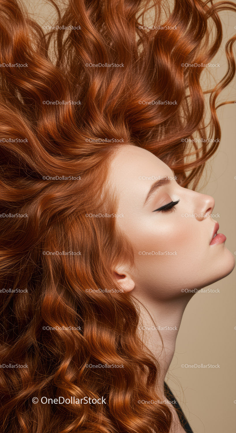 Profile of woman with flowing vibrant red hair